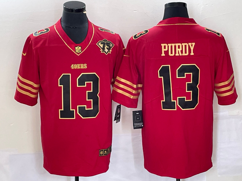 Men's San Francisco 49ers Brock Purdy #13 Red 75th Anniversary Game Jersey1