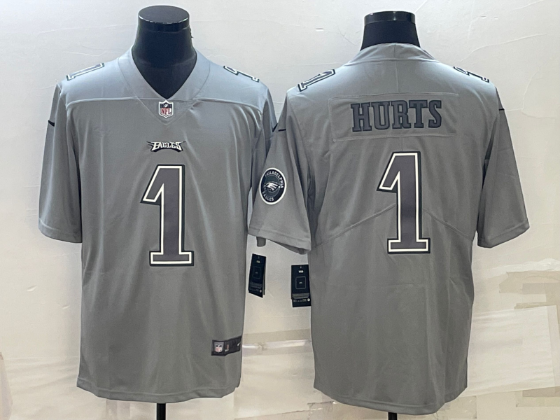 Men's Philadelphia Eagles Jalen Hurts #1 Gray Atmosphere Fashion Game Jersey1