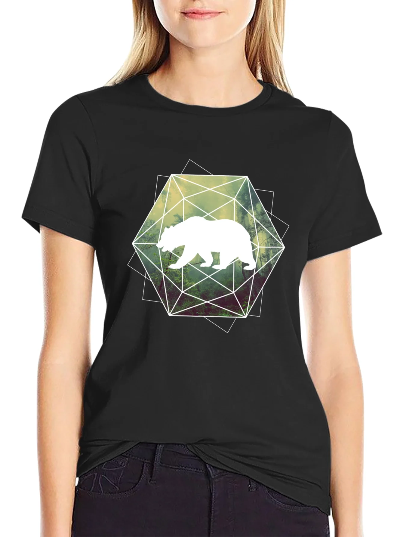 Geometric Bear Graphic Tee - Modern Style