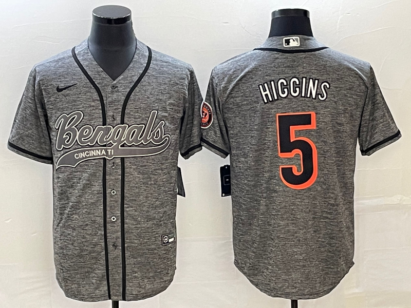 Men's Cincinnati Bengals Tee Higgins Grey Fashion Game Jersey