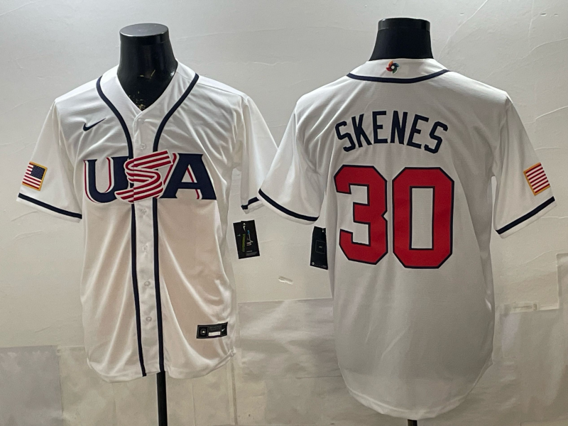 Men's USA Baseball Paul Skenes #30 White 2026 World Baseball Classic Stadium Jersey