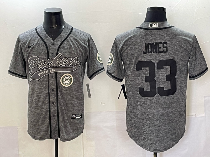 Men's Green Bay Packers Aaron Jones #33 Grey Game Jersey