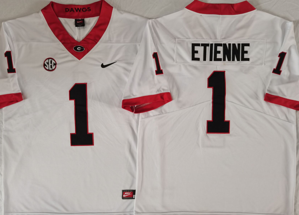 Men's Georgia Bulldogs Trevor Etienne #1 White Game Jersey