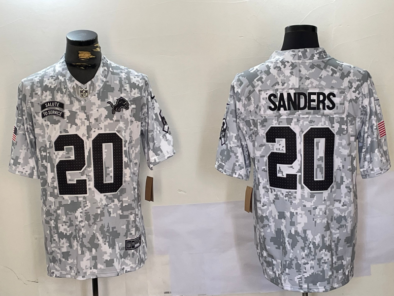 Men's Detroit Lions Barry Sanders Arctic Camo 2024 Salute to Service Retired Player Limited Jersey