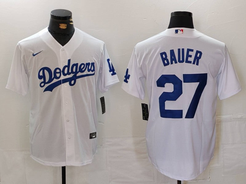 Men's Los Angeles Dodgers Trevor Bauer #27 White Home Replica Player Jersey1