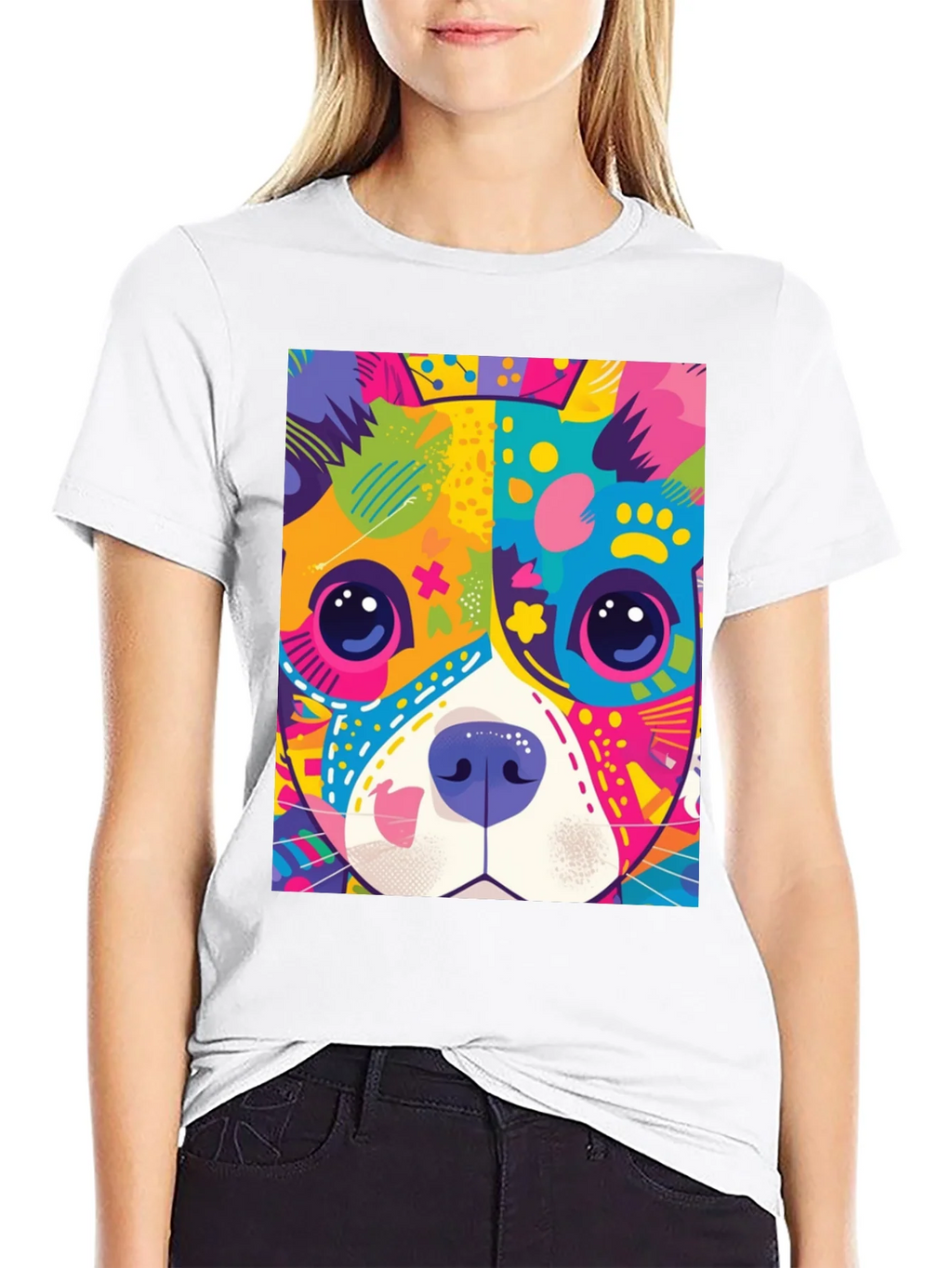 Vibrant Dog Graphic Tee - Pop Art Style