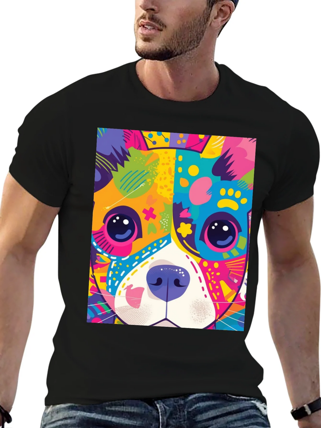 Vibrant Dog Graphic Tee - Pop Art Style