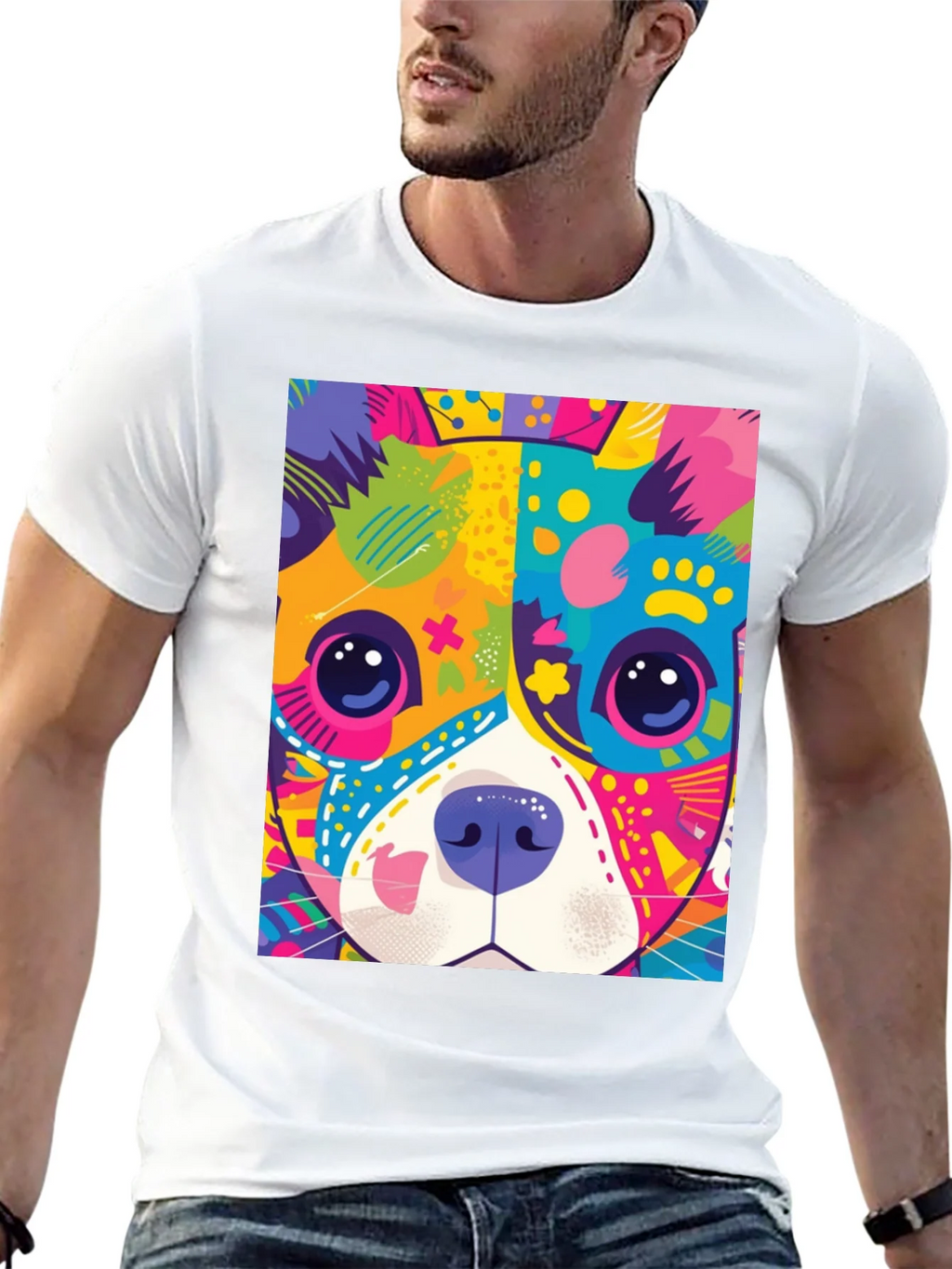 Vibrant Dog Graphic Tee - Pop Art Style