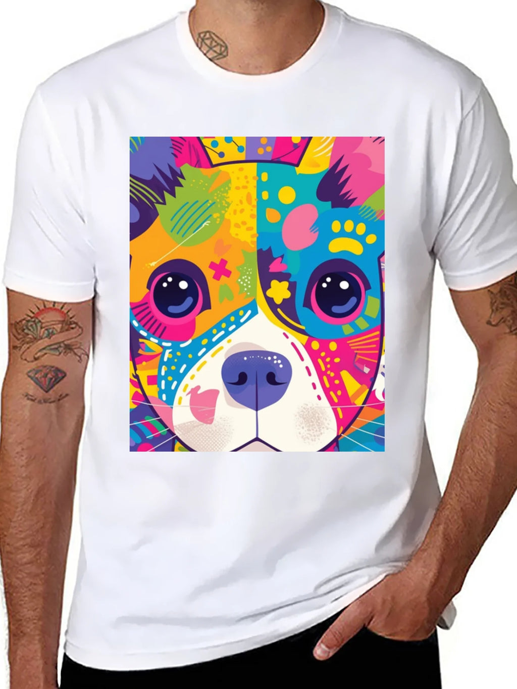 Vibrant Dog Graphic Tee - Pop Art Style