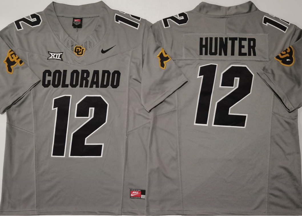 Men's Colorado Buffaloes Buffs Hunter #12 Grey Player Game Jersey