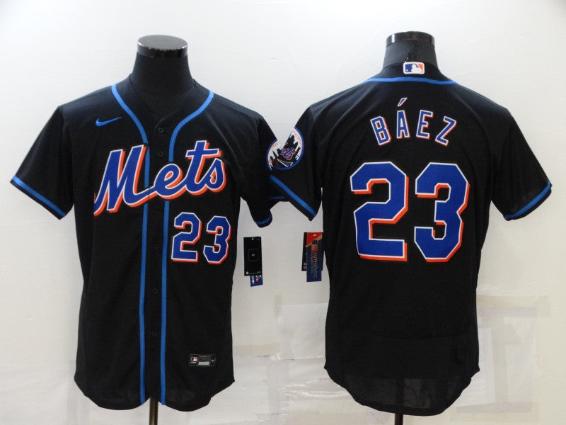 Men's New York Mets Javier Baez #23 Black Replica Baseball Jersey1