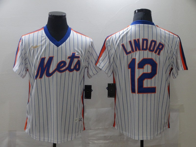 Men's New York Mets Francisco Lindor #12 White Stitched Jersey1