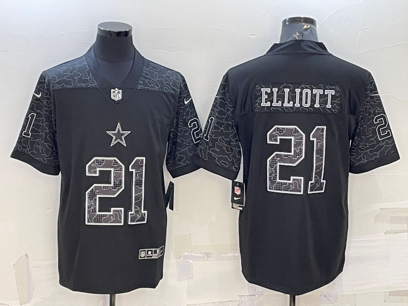 Men's Dallas Cowboys Ezekiel Elliott #21 Black RFLCTV Limited Jersey1