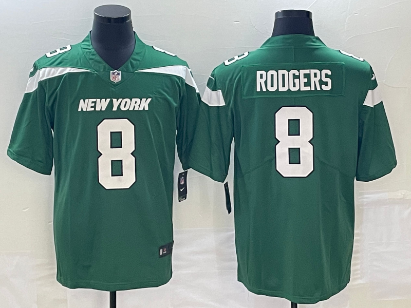 Men's New York Jets Aaron Rodgers #8 Gotham Green Game Jersey1