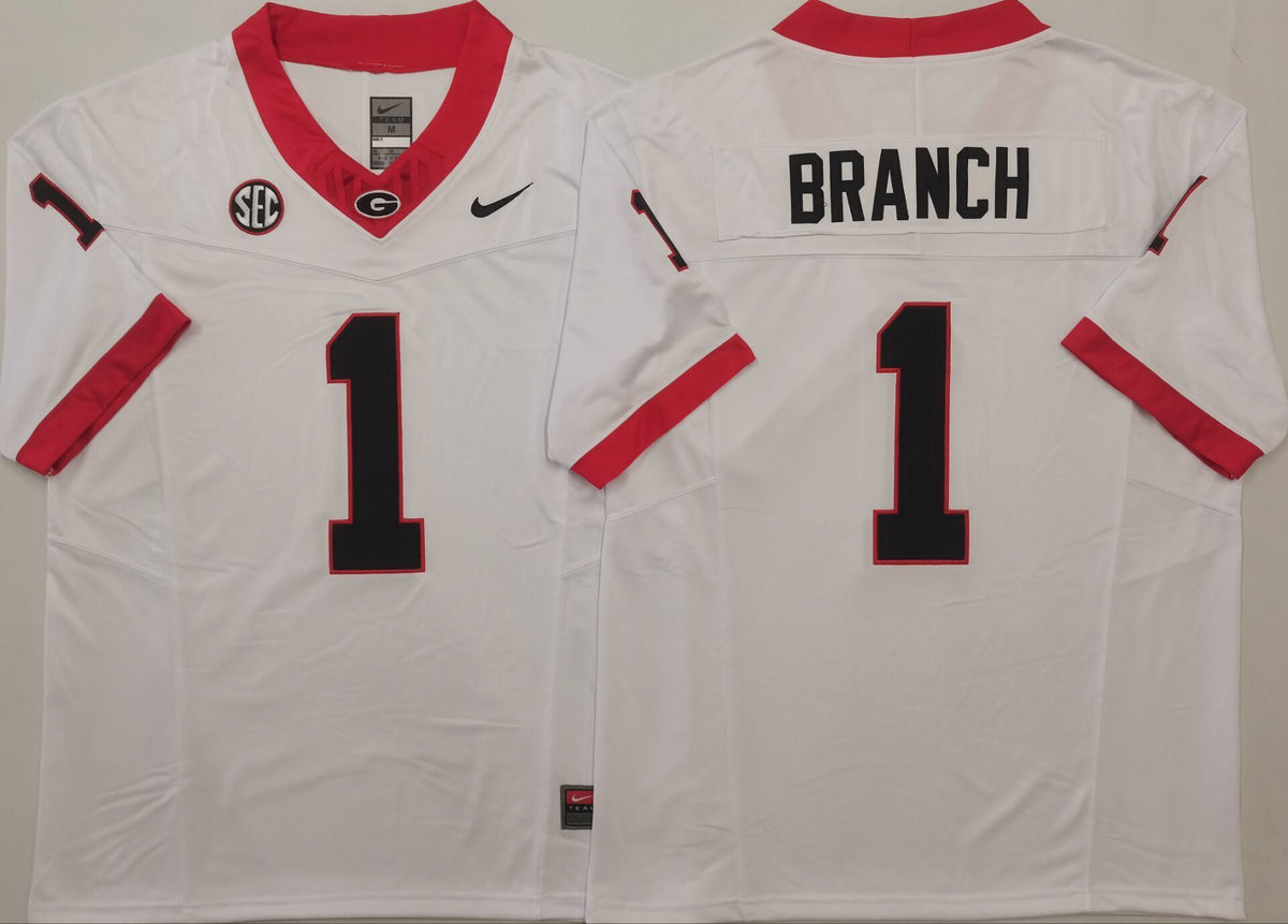 Men's Georgia Bulldogs Zachariah Branch #1 White Player Game Jersey