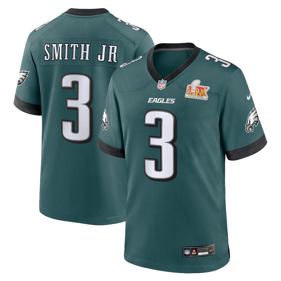 Men's Philadelphia Eagles Nolan Smith Midnight Green Super Bowl LIX Game Player Jersey