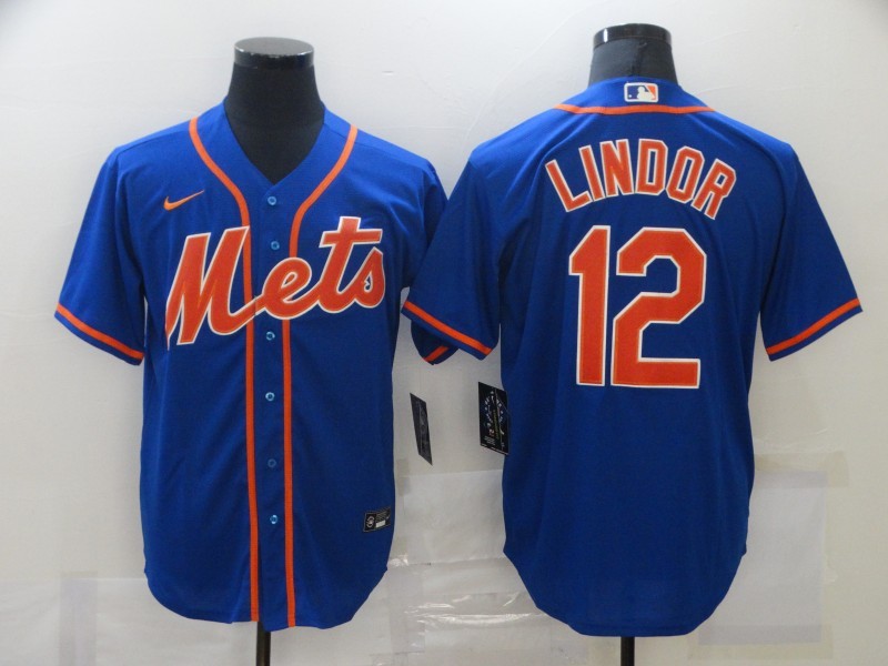 Men's New York Mets Francisco Lindor #12 Blue Replica Baseball Jersey1