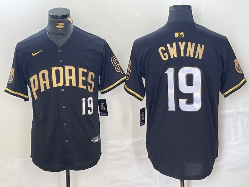 Men's San Diego Padres Tony Gwynn #19 Black Replica Player Jersey1