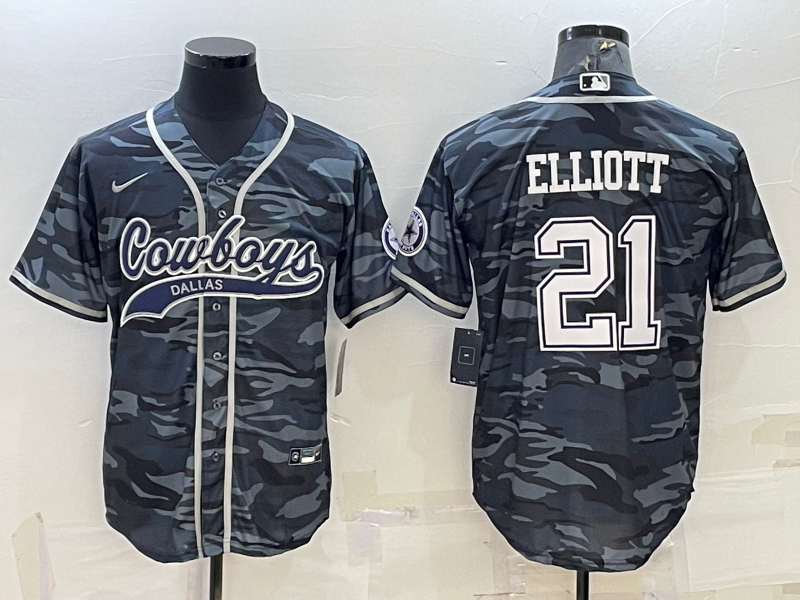 Men's Dallas Cowboys Ezekiel Elliott Grey Camouflage Game Jersey Joint Edition
