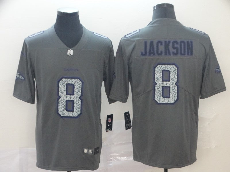 Men's Baltimore Ravens Lamar Jackson #8 Gray Player Game Jersey1
