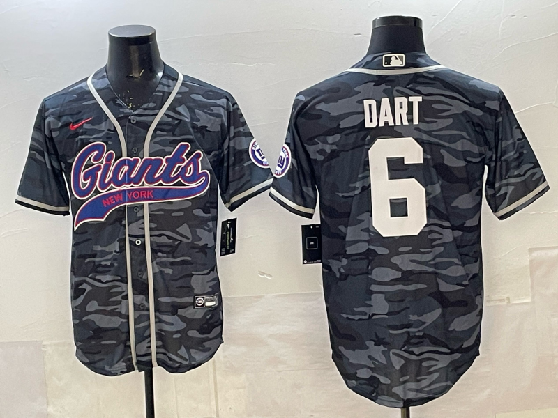 Men's New York Giants Jaxson Dart #6 Grey Camouflage Game Jersey