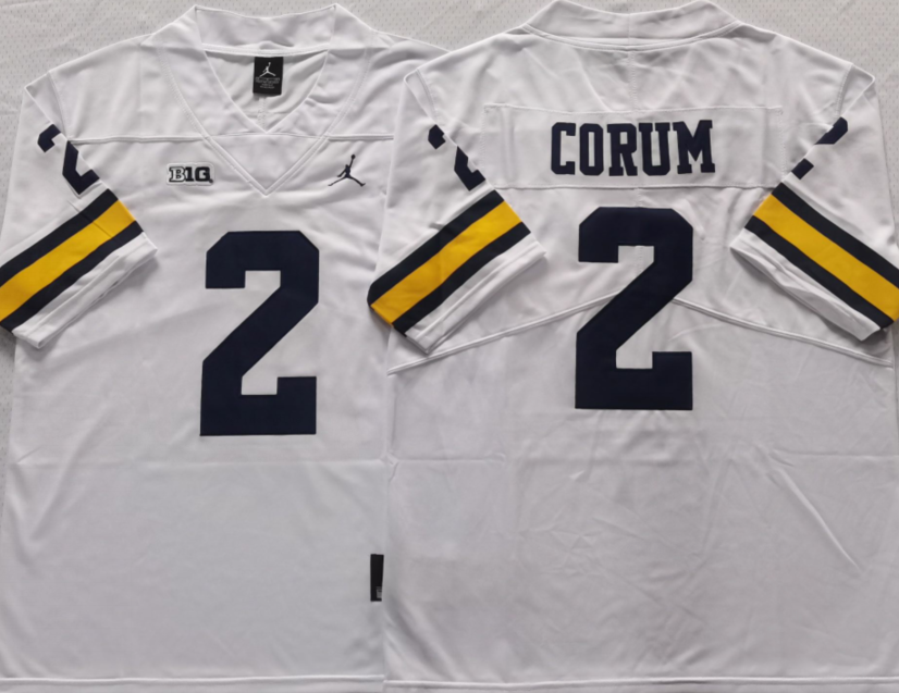 Men's Michigan Wolverines Blake Corum White Alumni Player Game Jersey