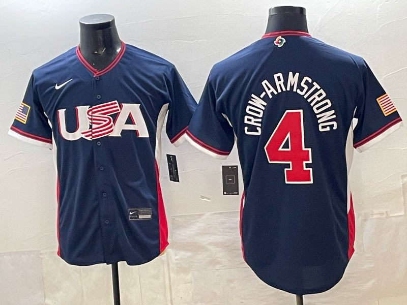 Men's USA Baseball Pete Crow-Armstrong #4 Navy 2026 World Baseball Classic Stadium Jersey