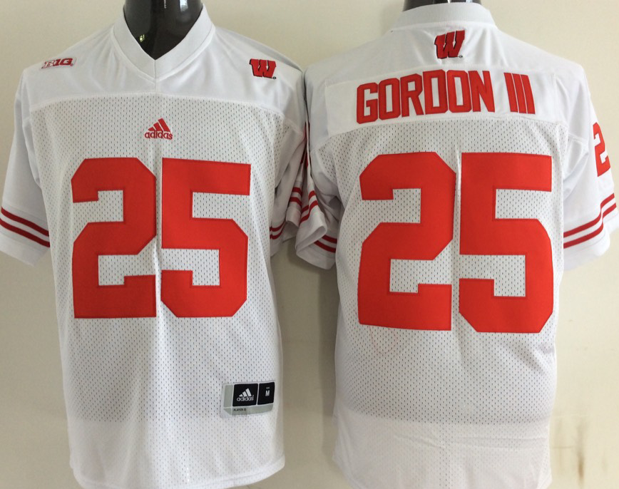 Men's Wisconsin Badgers Melvin Gordon White Player Game Jersey