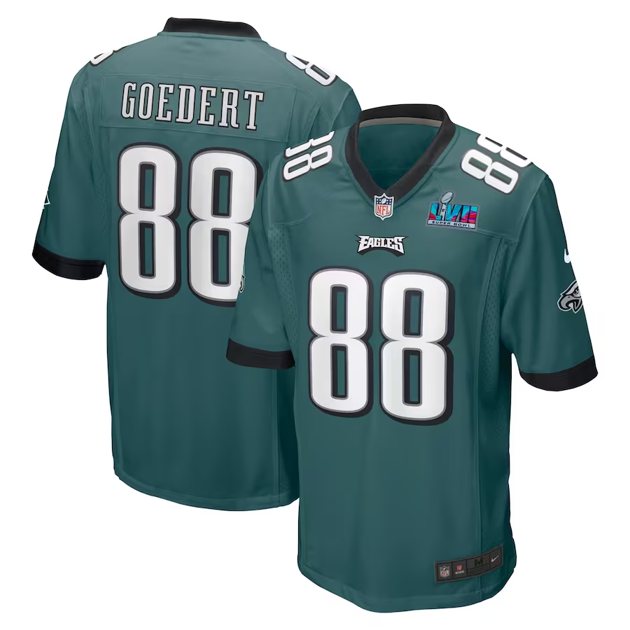 Men's Philadelphia Eagles Dallas Goedert Midnight Green Super Bowl LVII Patch Game Jersey