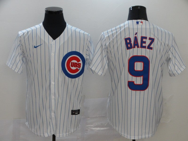 Men's Chicago Cubs Javier Baez #9 White Replica Baseball Jersey1