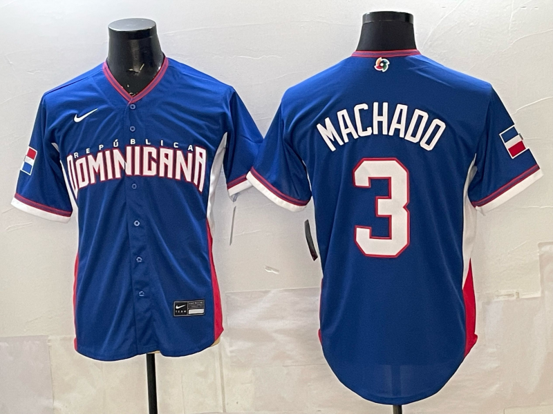 Men's Dominican Republic Baseball Manny Machado #3 Royal 2026 World Baseball Classic Stadium Jersey