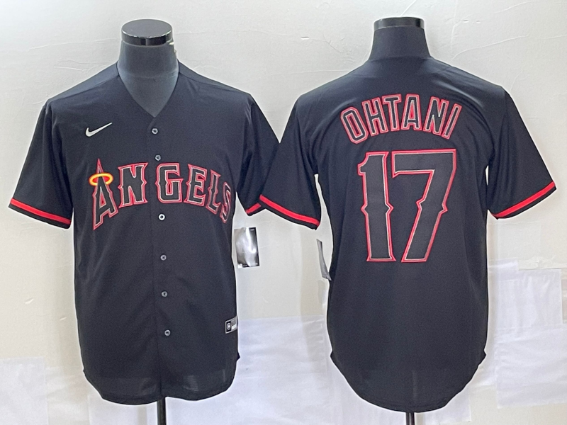 Men's Los Angeles Angels Shohei Ohtani #17  Black Sewn Baseball Jersey1