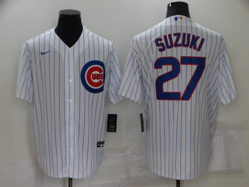 Men's Chicago Cubs Seiya Suzuki #27 White Replica Baseball Jersey1