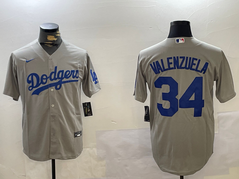 Men's Los Angeles Dodgers Fernando Valenzuela #34 Gray Game Jersey1