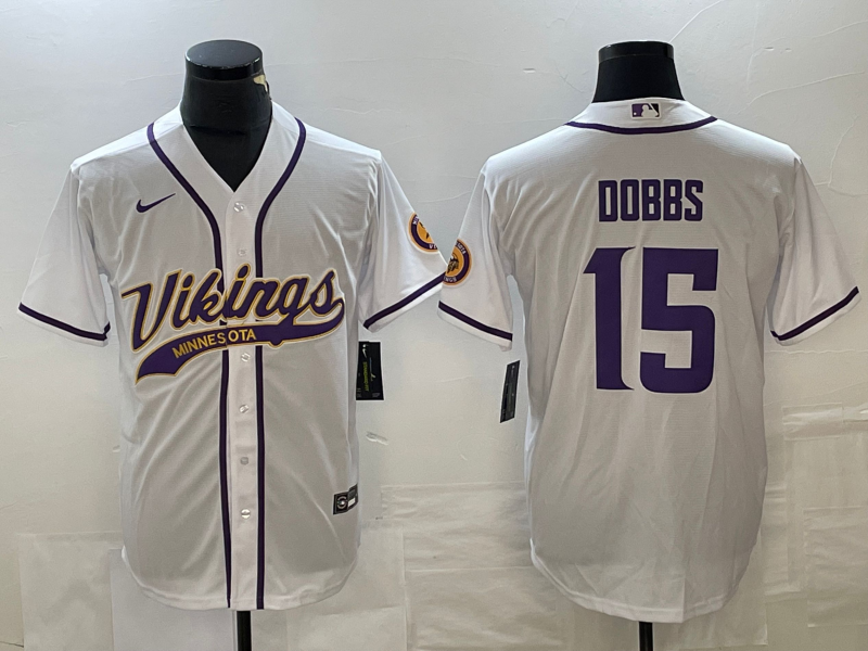 Men's Minnesota Vikings Joshua Dobbs #15 White Game Jersey1 Joint Edition