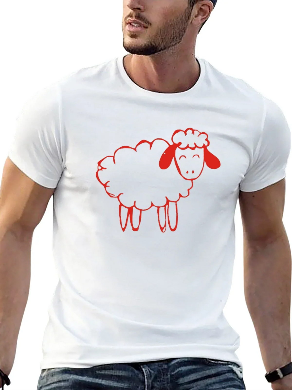 Black T-Shirt with Red Sheep Graphic