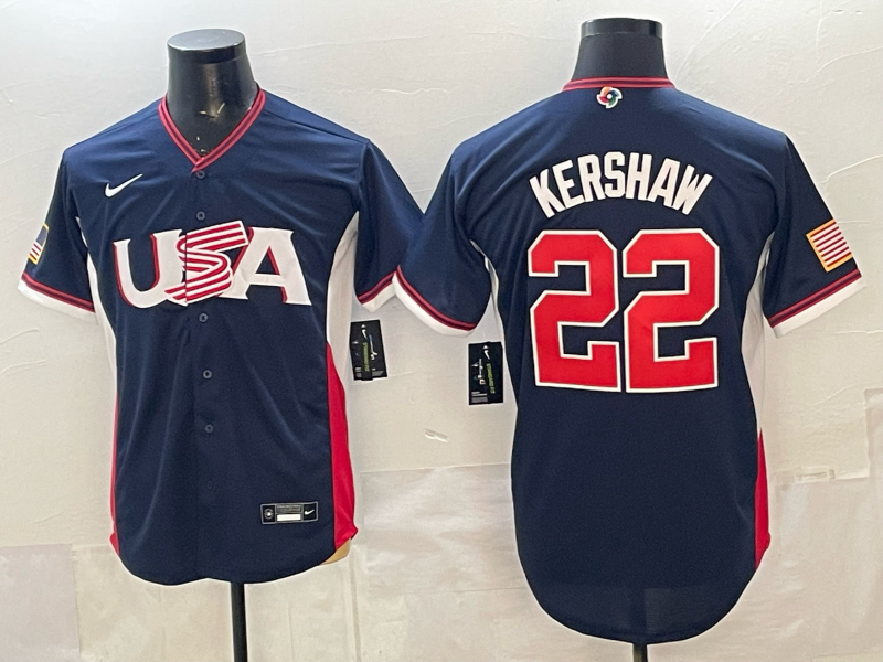 Men's USA Baseball Clayton Kershaw #22 Navy 2026 World Baseball Classic Stadium Jersey