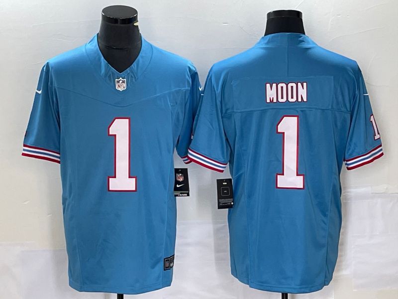 Men's Tennessee Titans Warren Moon Light Blue Oilers Throwback Retired Player Game Jersey