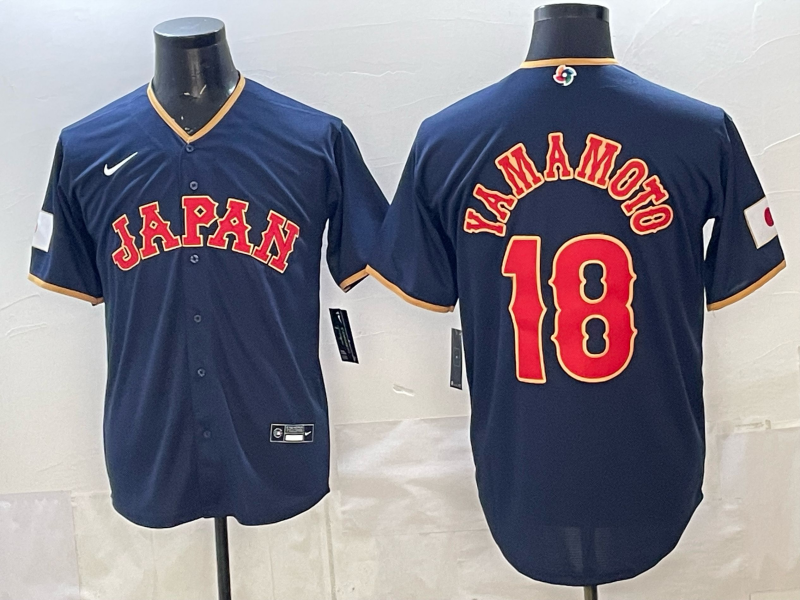 Men's Japan Baseball Yoshinobu Yamamoto #18 Navy 2026 World Baseball Classic Stadium Jersey