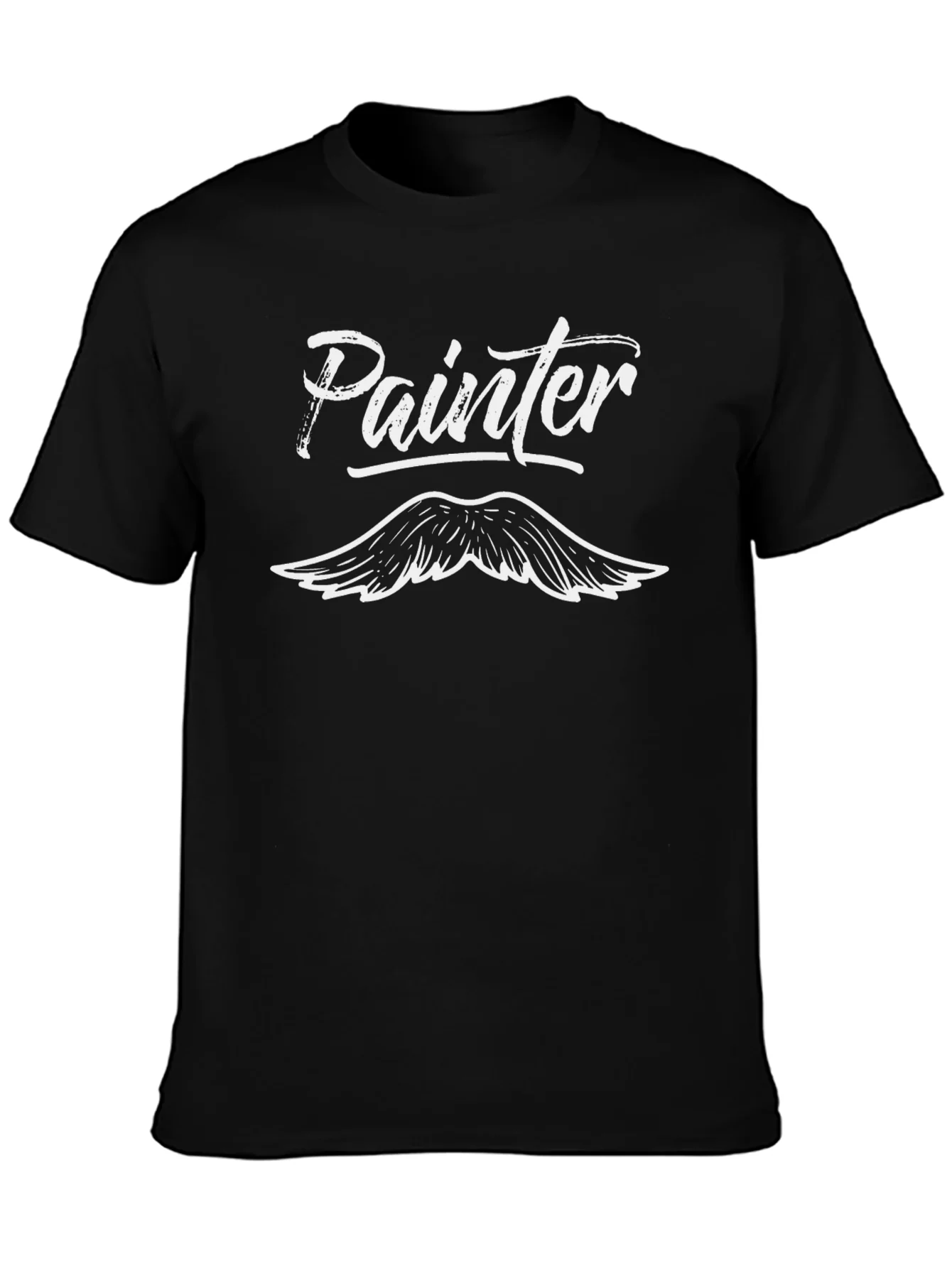 Painter Mustache Graphic Tee - Black Cotton T-Shirt