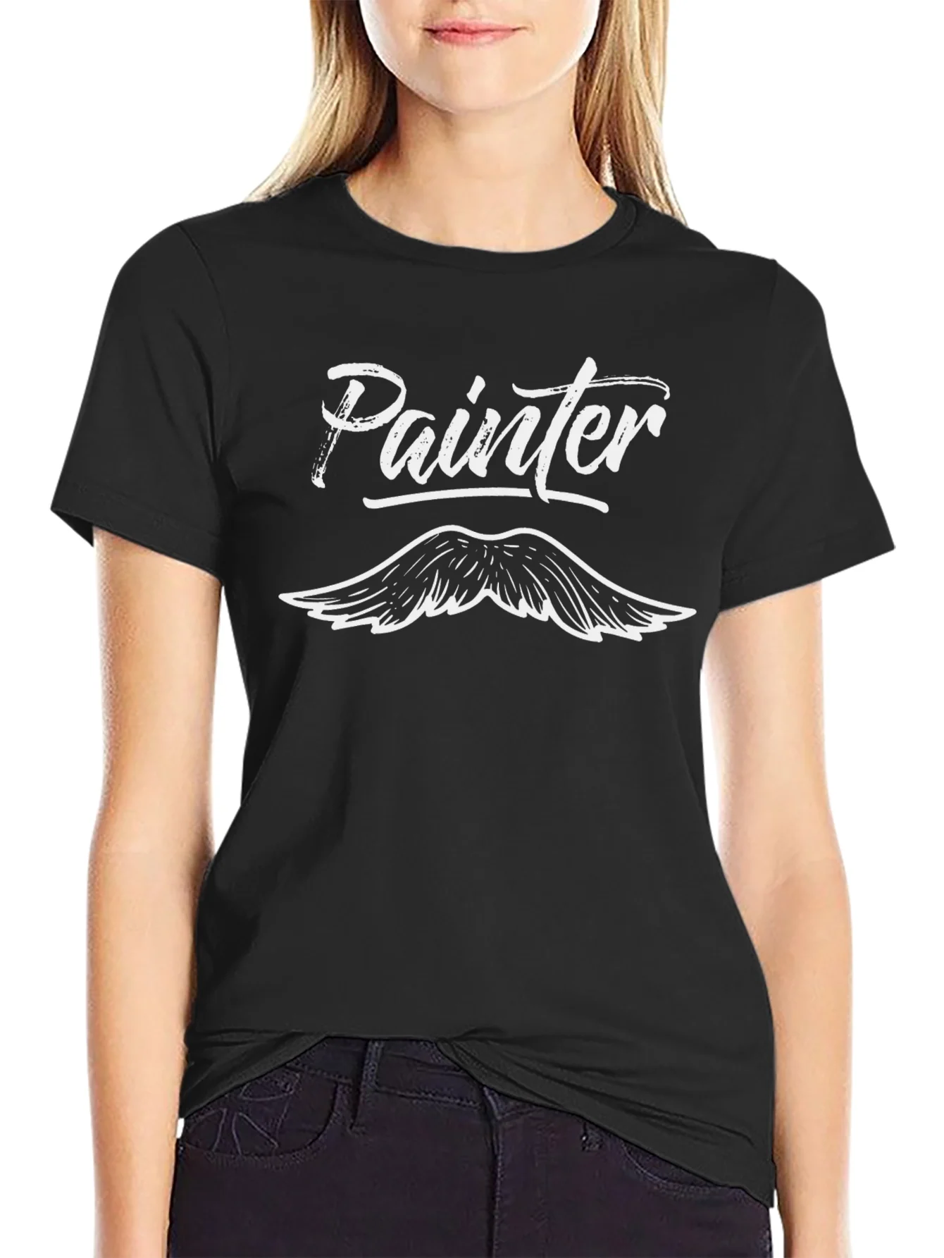 Painter Mustache Graphic Tee - Black Cotton T-Shirt