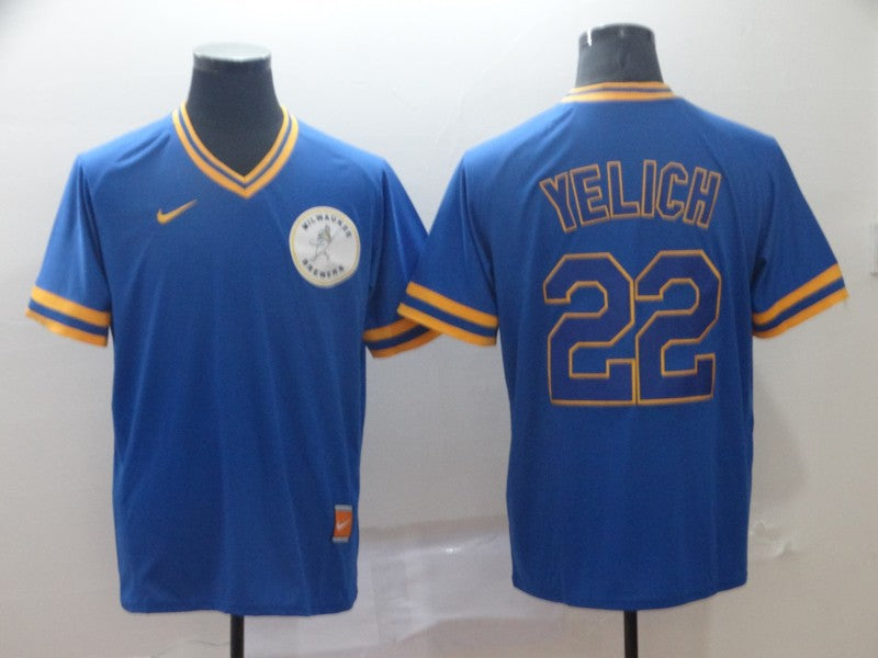 Men's Milwaukee Brewers Christian Yelich #22  Blue Player Jersey