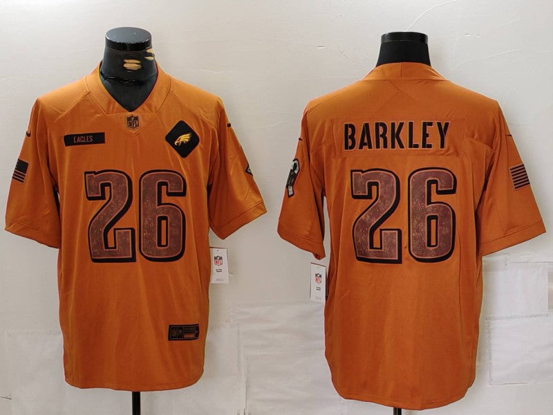 Men's Philadelphia Eagles Saquon Barkley #26 Brown 2023 Salute To Service Limited Jersey1