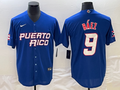 Men's 2023 World Baseball Classic #9 Javier Baez Puerto Rico Blue Jersey1