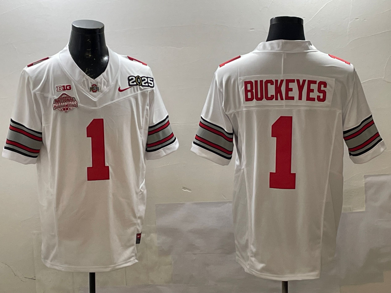 Men's Ohio State Buckeyes Quinshon Judkins White 2025 CFP Final National Champions Patch F.U.S.E. Jersey