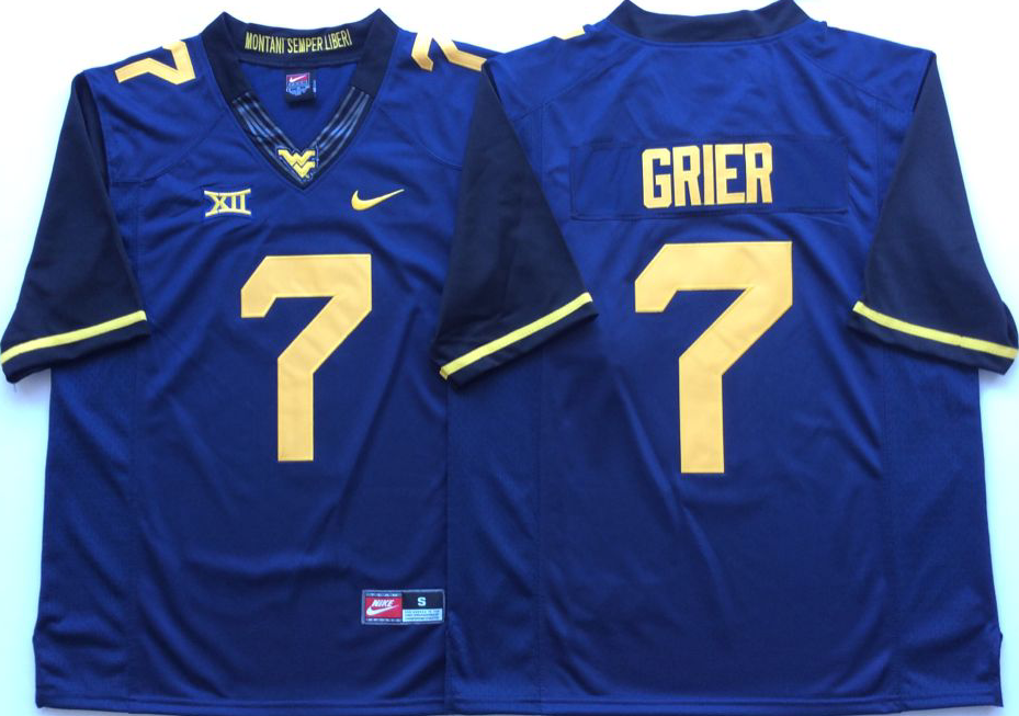 Men's West Virginia Mountaineers Will Grier Navy Player Game Jersey