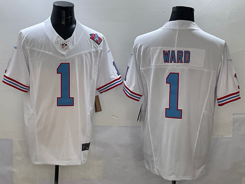 Men's Tennessee Titans Cameron Ward White 2025  Draft First Round Pick Game Jersey