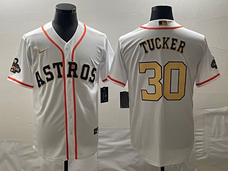 Men's Houston Astros Kyle Tucker White/Gold 2023 Gold Collection Replica Player Jersey