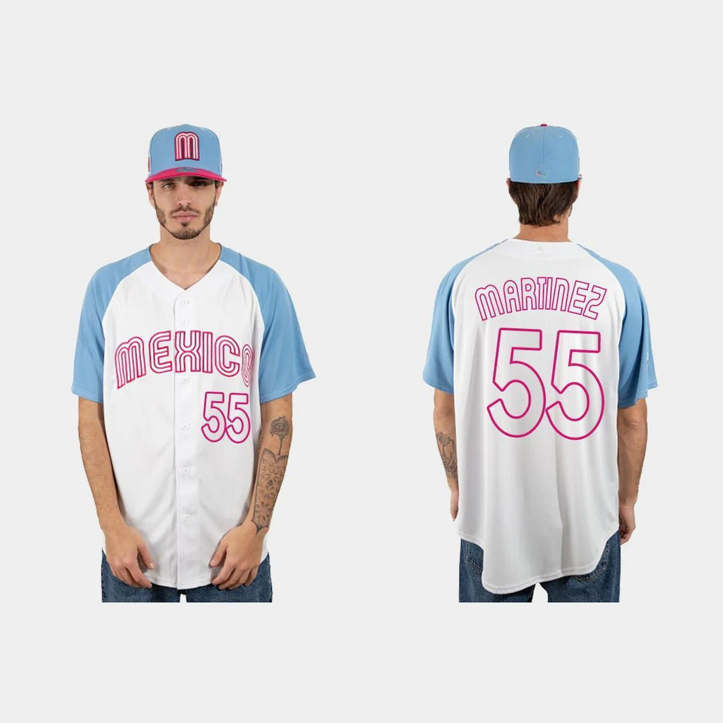 #55 ADRIAN MARTINEZ MEXICO BASEBALL 2023 WORLD BASEBALL CLASSIC JERSEY C WHITE BLUE Stitches Baseball Jerseys