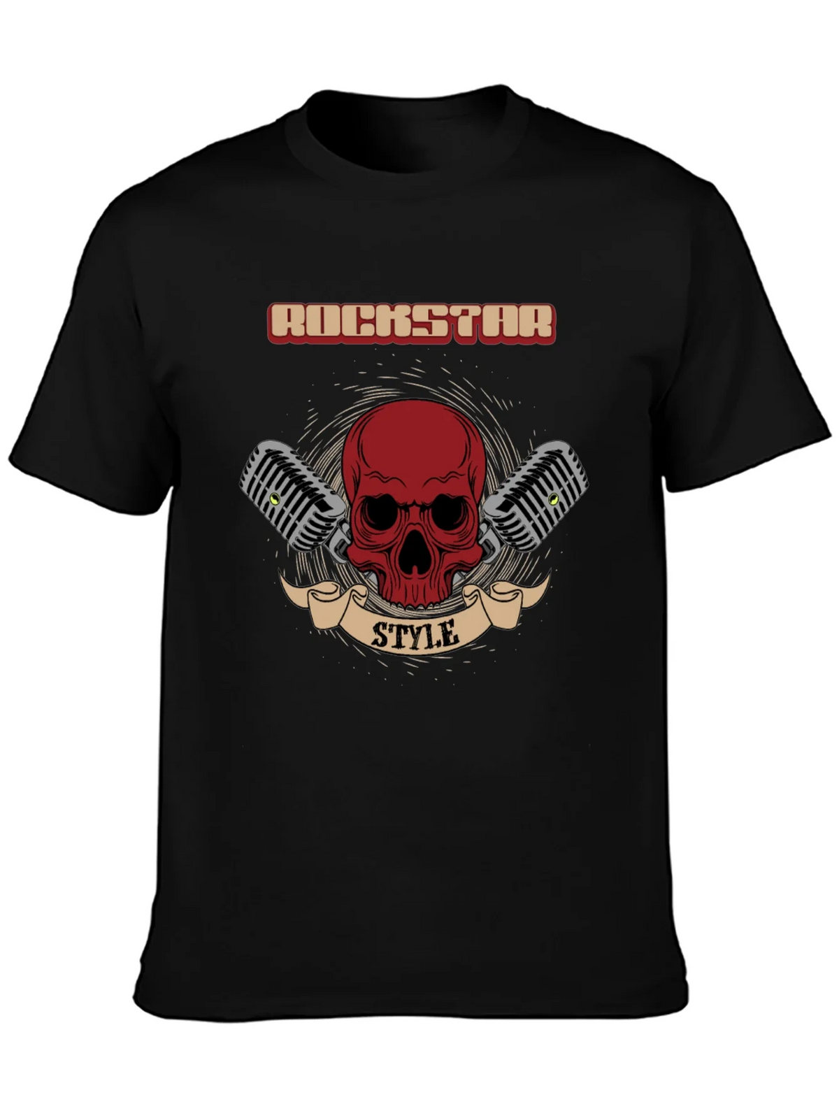 Rockstar Style Graphic Tee - Skull & Microphones